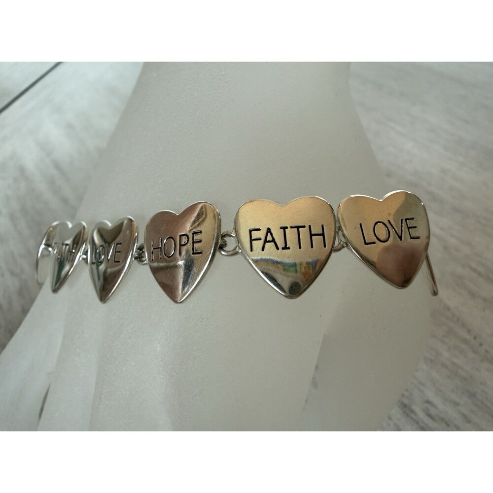 925 Interlocking Heart Link Bracelet Faith Hope Love Engraved Inspiration Charms